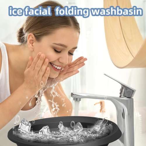 kindlife: Portable Foldable Silicone Ice Facial Bowl, for Home Ice Bath Facial Plunge Bowl, Black 