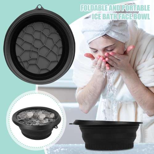 kindlife: Portable Foldable Silicone Ice Facial Bowl, for Home Ice Bath Facial Plunge Bowl, Black 