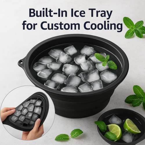 kindlife: Portable Foldable Silicone Ice Facial Bowl, for Home Ice Bath Facial Plunge Bowl, Black 