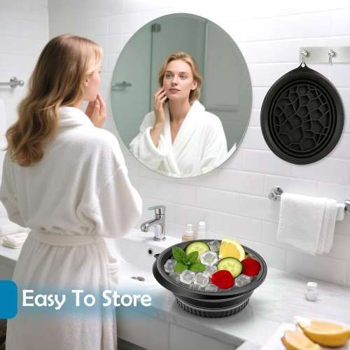 kindlife: Portable Foldable Silicone Ice Facial Bowl, for Home Ice Bath Facial Plunge Bowl, Black 