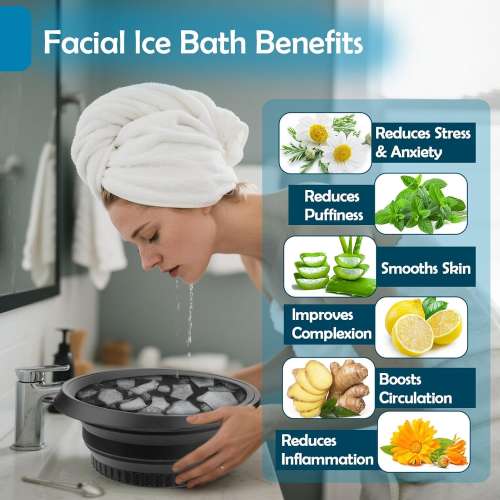 kindlife: Portable Foldable Silicone Ice Facial Bowl, for Home Ice Bath Facial Plunge Bowl, Black 