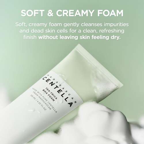 SKIN1004: Madagascar Centella Tea Trica Bha Foam  | Calming Care | Sensitive Skin | Face Cleanser | Deep Cleansing | Pore Care | 125ml