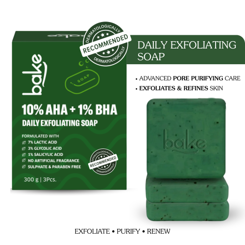 Bake Cosmetics: 10% AHA + 1% BHA Scrub Treatment Soap with Lactic Acid For Clogged Pores, Exfoliation, Strawberry Skin & Bright Underarms-Pack of 3(100g x 3)
