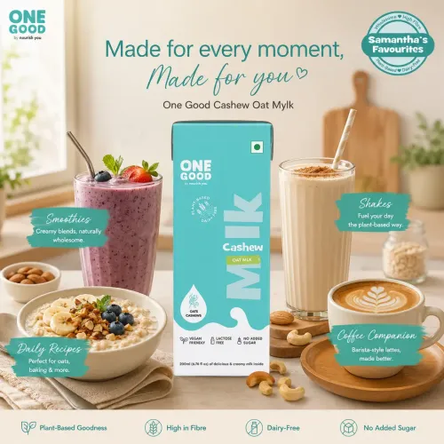 Nourish You: One Good by Nourish You No Added Sugar Cashew Oat Plant Based Milk | Lactose-Free | Gut-Friendly | Dairy-Free | Vegan | No Added Sugar | Plant Protein | 200ml Pack of 20 | 4000ml