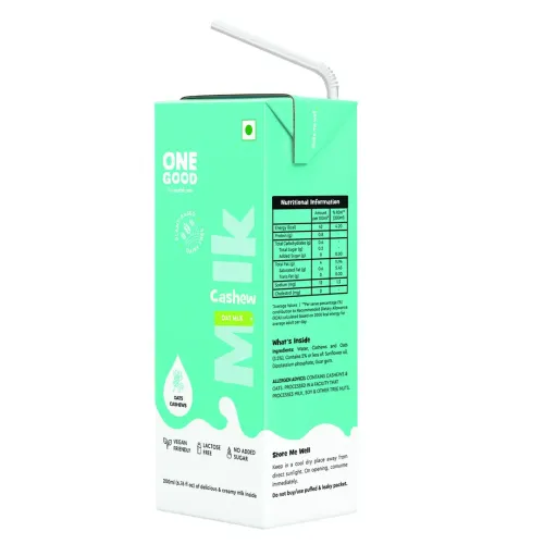 Nourish You: One Good by Nourish You No Added Sugar Cashew Oat Plant Based Milk | Lactose-Free | Gut-Friendly | Dairy-Free | Vegan | No Added Sugar | Plant Protein | 200ml Pack of 12 | 2400ml