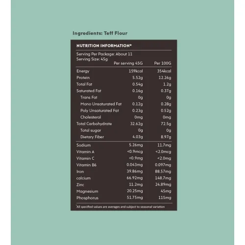Nourish You: Teff Flour | Gluten Free | Ancient Grain Flour | Rich in Iron | High Fiber | Healthy Alternative Flour | 500gm
