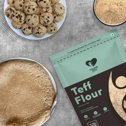 Nourish You: Teff Flour | Gluten Free | Ancient Grain Flour | Rich in Iron | High Fiber | Healthy Alternative Flour | 500gm