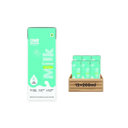 Nourish You: One Good by Nourish You No Added Sugar Cashew Oat Plant Based Milk | Lactose-Free | Gut-Friendly | Dairy-Free | Vegan | No Added Sugar | Plant Protein | 200ml Pack of 12 | 2400ml