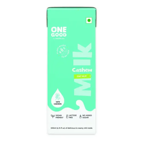 Nourish You: One Good by Nourish You No Added Sugar Cashew Oat Plant Based Milk | Lactose-Free | Gut-Friendly | Dairy-Free | Vegan | No Added Sugar | Plant Protein | 200ml Pack of 12 | 2400ml