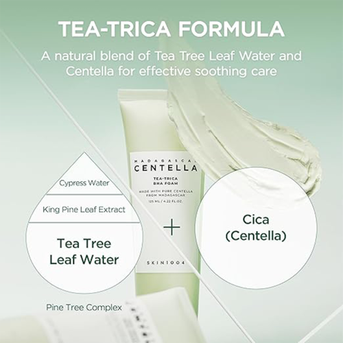SKIN1004: Madagascar Centella Tea Trica Bha Foam  | Calming Care | Sensitive Skin | Face Cleanser | Deep Cleansing | Pore Care | 125ml