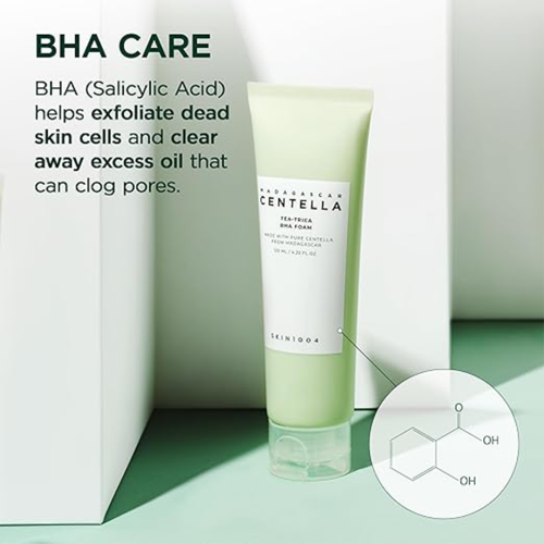 SKIN1004: Madagascar Centella Tea Trica Bha Foam  | Calming Care | Sensitive Skin | Face Cleanser | Deep Cleansing | Pore Care | 125ml