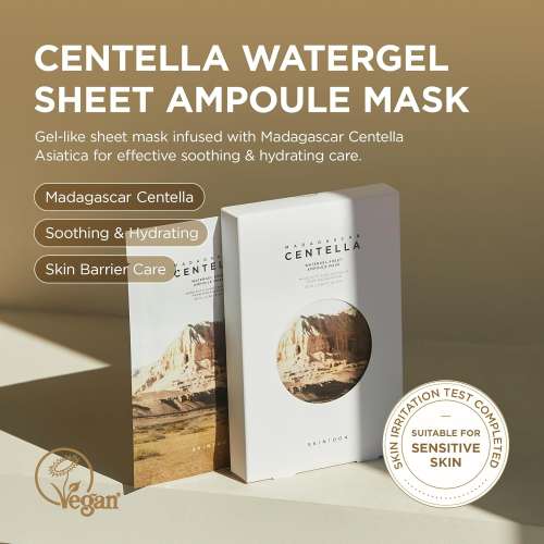 SKIN1004: Madagascar Centella Watergel Sheet Ampoule Mask  | Calming Care | Sensitive Skin | Hydrating | Glow Boost | Pack Of 5 | 25ml each