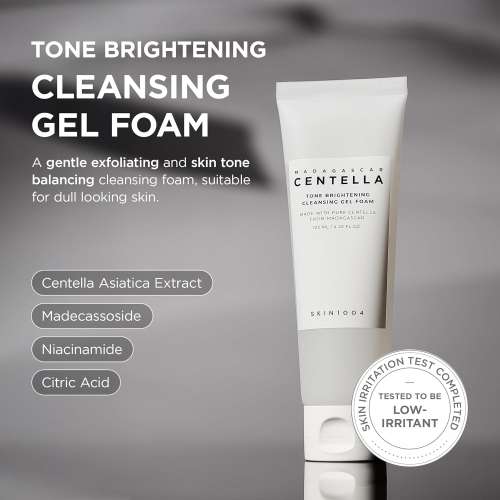 SKIN1004: Madagascar Centella Tone Brightening Cleansing Gel Foam  | Calming Care | Sensitive Skin | Face Cleanser | Deep Cleansing | Pore Care | 125ml