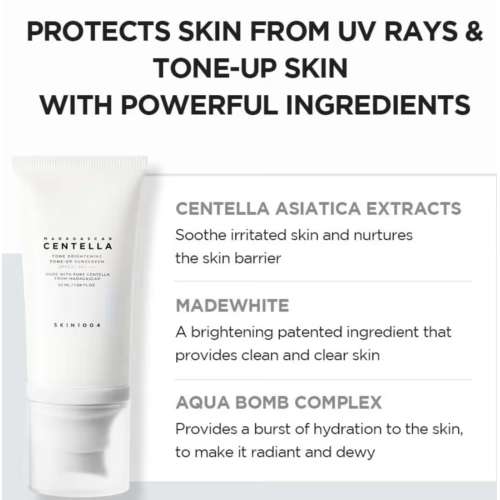 SKIN1004: Madagascar Centella Tone Brightening Tone-Up Sunscreen  | Calming Care | Sensitive Skin | UV Protection | Daily Sunscreen | 50ml