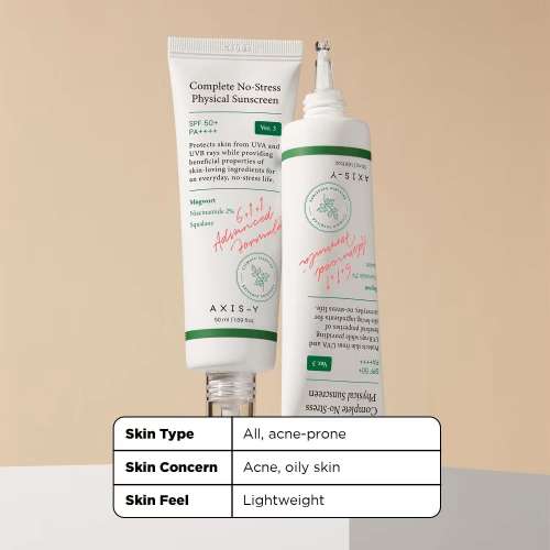 AXIS-Y: Complete No-Stress Physical Sunscreen | SPF 50+ PA++++ | UV Protection | Mineral Sunscreen | Sensitive Skin | 50ml