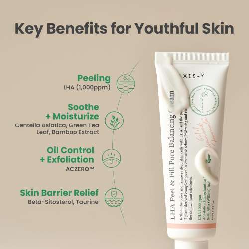 AXIS-Y: LHA Peel & Fill Pore Balancing Cream | Blackhead Remover | Pore Minimizing | Skin Balancing | Texture Refinement | 50ml