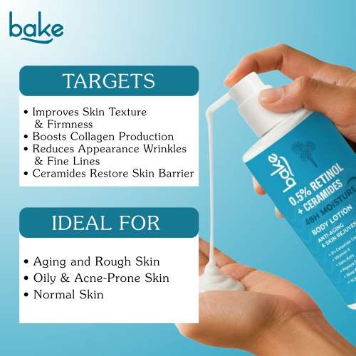 Bake Cosmetics: 0.5% Retinol + Ceramides Body Lotion for 48H Moisture, Anti-Aging, Skin Repair & Rejuvenation 300ml