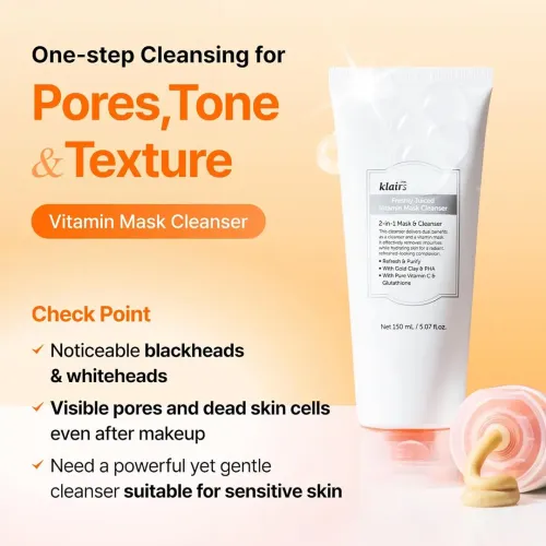 Klairs: Freshly Juiced Vitamin Mask Cleanser | Deep Cleansing | Removes Dirt & Excess Oil | Daily Use | 150ml