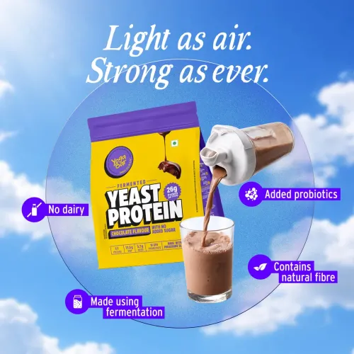 Yogabar: Yeast Protein Powder | Plant-Based Protein | Chocolate Flavor | High Protein Supplement | 500gm