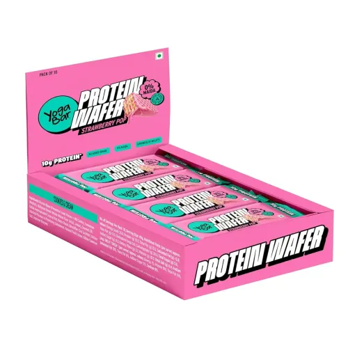 Yogabar: Protein Wafer | 10g Protein Snack | Strawberry Pop Flavor | High Protein Crunchy Wafer | Pack of 10