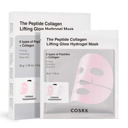 COSRX: The Peptide Collagen Lifting Glow Hydrogel Mask | Firming Face Mask | Lifting & Hydrating | Anti-Ageing | Korean Skincare | 34gm x 3EA