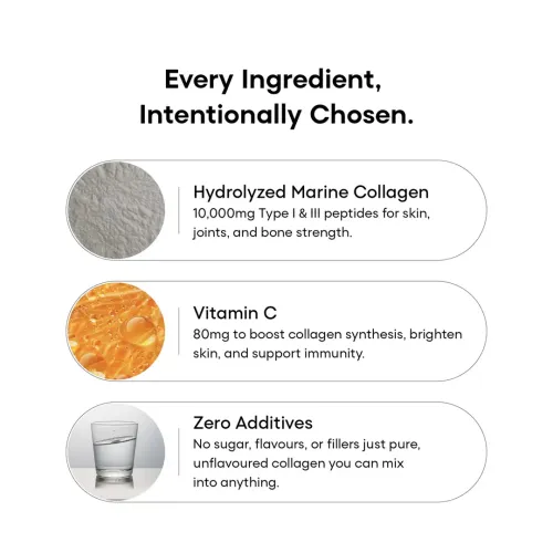 YourHappyLife: 10,000mg Marine Collagen Peptides with Vitamin C | Unflavored Collagen Powder | Supports Skin, Joints, Hair & Nails | 250gm | 25 Sachet