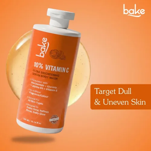 Bake Cosmetics: 10% Vitamin C Ultra Brightening Serum Body Wash with Niacinamide for Tan, Even Tone & Glow 300ml