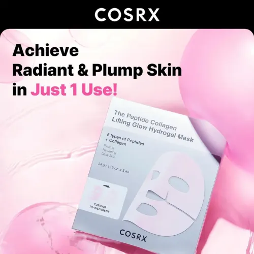 COSRX: The Peptide Collagen Lifting Glow Hydrogel Mask | Firming Face Mask | Lifting & Hydrating | Anti-Ageing | Korean Skincare | 34gm x 3EA