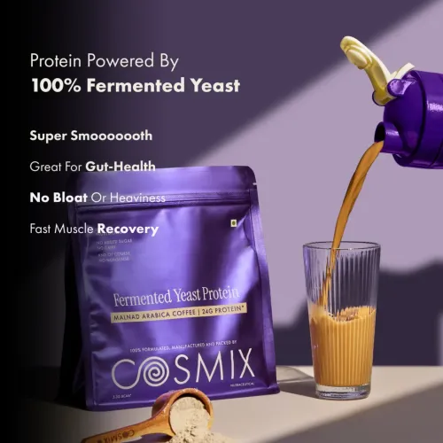 COSMIX: No-Nonsense Fermented Yeast Protein Powder | Malnad Arabica Coffee | 24g Protein Per Serving | Muscle Recovery & Daily Nutrition | 500gm