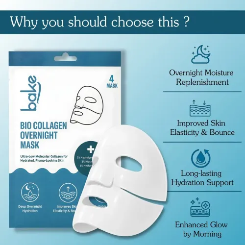 Bake Cosmetics: Bio Collagen Overnight Hydrogel Mask with Niacinamide for Deep Hydration, Firming & Plump Skin 40gm*4 Pack of 4