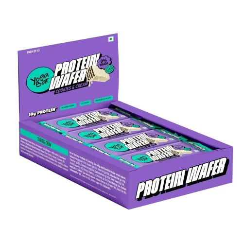 Yogabar: Protein Wafer | 10g Protein Snack | Cookies & Cream Flavor | High Protein Crunchy Wafer | Pack of 10