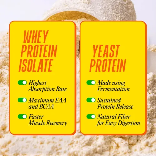 Yogabar: Yeast + Whey Protein Powder | High Protein Blend | Unflavored | Muscle Support | 500gm