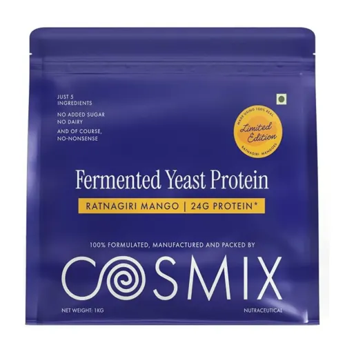 COSMIX: No-Nonsense Fermented Yeast Protein Powder | Ratnagiri Mango | 24g Protein Per Serving | High Protein Supplement | 500gm