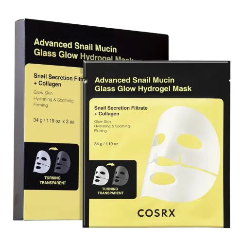 COSRX: Advance Snail Mucin Glass Glow Hydogel Mask | Hydrating & Brightening | Korean Skincare | 34gm x 3EA