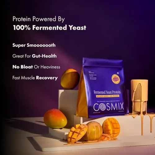 COSMIX: No-Nonsense Fermented Yeast Protein Powder | Ratnagiri Mango | 24g Protein Per Serving | High Protein Supplement | 500gm