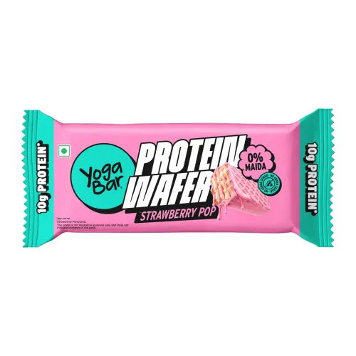 Yogabar: Protein Wafer | 10g Protein Snack | Strawberry Pop Flavor | High Protein Crunchy Wafer | Pack of 10