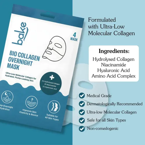 Bake Cosmetics: Bio Collagen Overnight Hydrogel Mask with Niacinamide for Deep Hydration, Firming & Plump Skin 40gm*4 Pack of 4