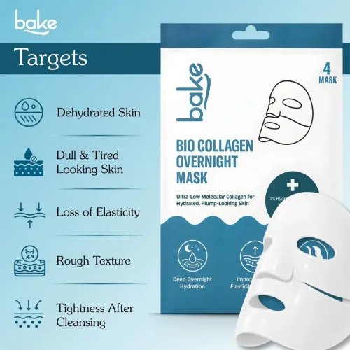 Bake Cosmetics: Bio Collagen Overnight Hydrogel Mask with Niacinamide for Deep Hydration, Firming & Plump Skin 40gm*4 Pack of 4