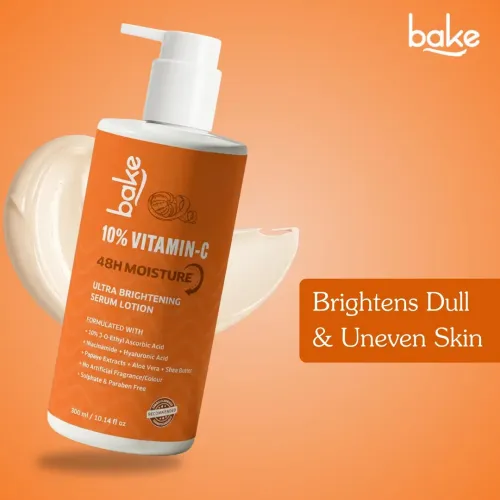 Bake Cosmetics: 10% Vitamin C Ultra Brightening Serum Body Lotion with Niacinamide for Even Skin Tone & Skin Barrier Support 300ml