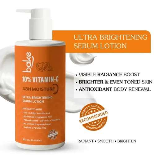 Bake Cosmetics: 10% Vitamin C Ultra Brightening Serum Body Lotion with Niacinamide for Even Skin Tone & Skin Barrier Support 300ml