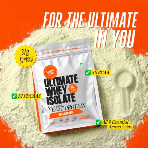 Yogabar: Yeast + Whey Protein Powder | High Protein Blend | Unflavored | Muscle Support | 500gm