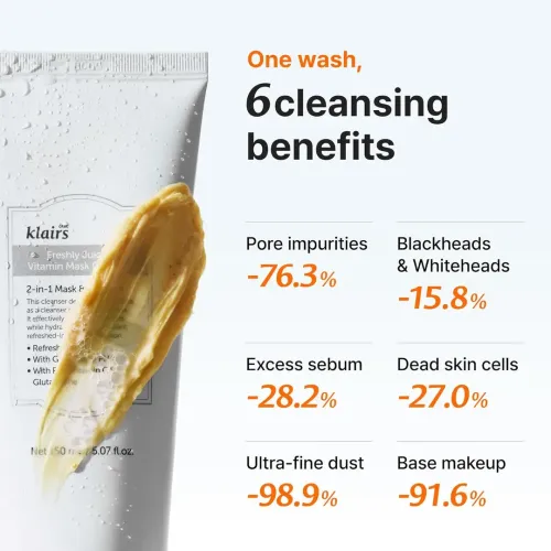 Klairs: Freshly Juiced Vitamin Mask Cleanser | Deep Cleansing | Removes Dirt & Excess Oil | Daily Use | 150ml