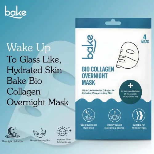 Bake Cosmetics: Bio Collagen Overnight Hydrogel Mask with Niacinamide for Deep Hydration, Firming & Plump Skin 40gm*4 Pack of 4