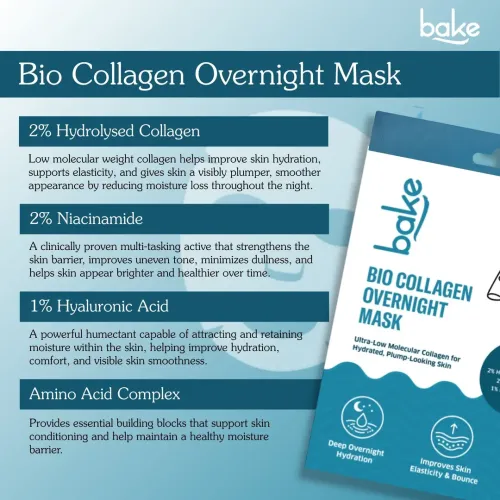 Bake Cosmetics: Bio Collagen Overnight Hydrogel Mask with Niacinamide for Deep Hydration, Firming & Plump Skin 40gm*4 Pack of 4