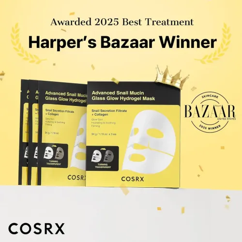 COSRX: Advance Snail Mucin Glass Glow Hydogel Mask | Hydrating & Brightening | Korean Skincare | 34gm x 3EA