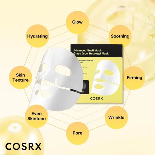 COSRX: Advance Snail Mucin Glass Glow Hydogel Mask | Hydrating & Brightening | Korean Skincare | 34gm x 3EA