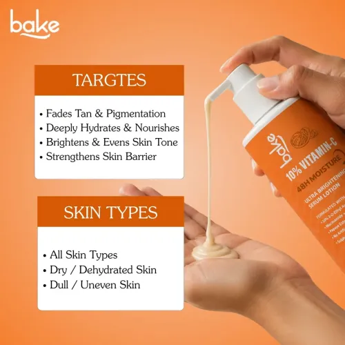 Bake Cosmetics: 10% Vitamin C Ultra Brightening Serum Body Lotion with Niacinamide for Even Skin Tone & Skin Barrier Support 300ml