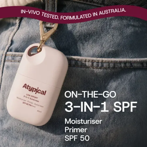 Atypiical: Low Effort 3-in-1 Sunscreen SPF 50 PA++++ | Moisturizer + Primer + Sunscreen |Dermatologically Tested | Non-Greasy, Ultra-Lightweight | No White Cast | Sunscreens for Oily & Dry skin | 40ml