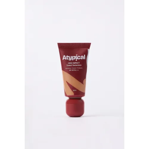 Atypiical: High Impact Tinted Sunscreen SPF 50 PA++++ Medium Peach Yellow - A20W | High-Coverage |No White Cast | Niacinamide | Broad Spectrum UVA/UVB | Non-Greasy | 30ml