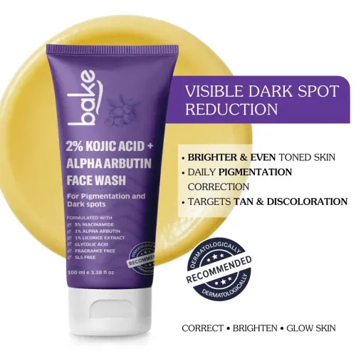 Bake Cosmetics: 2% Kojic Acid Brightening Face Wash with Alpha Arbutin & Niacinamide for Dark Spots and Pigmentation 100ml